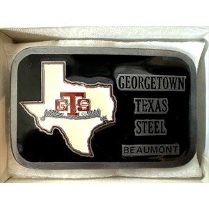 VINTAGE GEORGETOWN TEXAS STEEL BEAUMONT BELT BUCKLE 3"x2" HITLINE USA  BRAND NEW